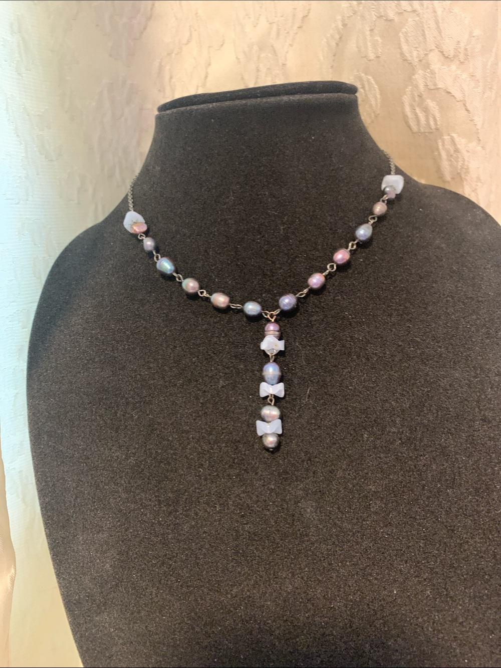 Elegant Grey and Lavender Pearl Drop Necklace